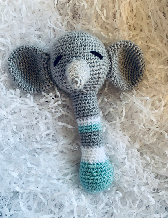 Large Marci Hook Blue Elephant Rattle